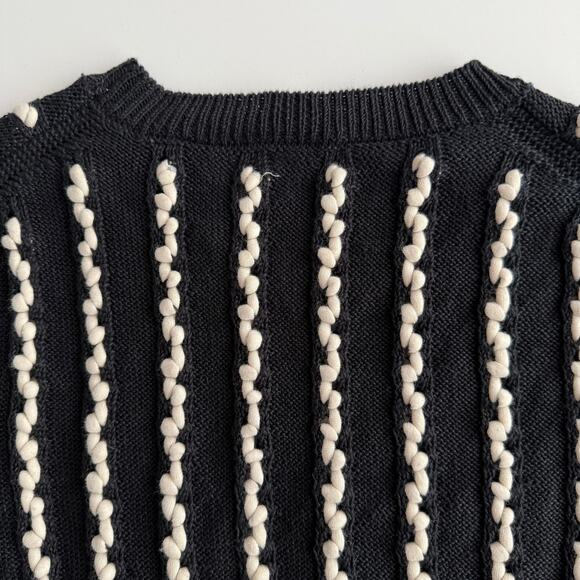 Jason Wu Two Tone Linen Cotton Woven Stripe Navy Cream Pullover Sweater M - Picture 5 of 12